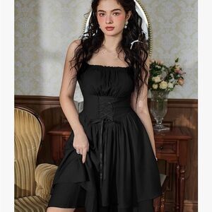 Scarlet Darkness Renaissance Dress Women Chiffon Spaghetti Strap Corset Dress